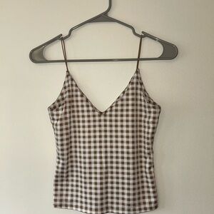 Crop Brown and White Checkered Women's Top